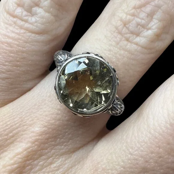 Vintage Silver citrine yellow gemstone large costume jewelry unisex adjustable - Picture 2 of 9